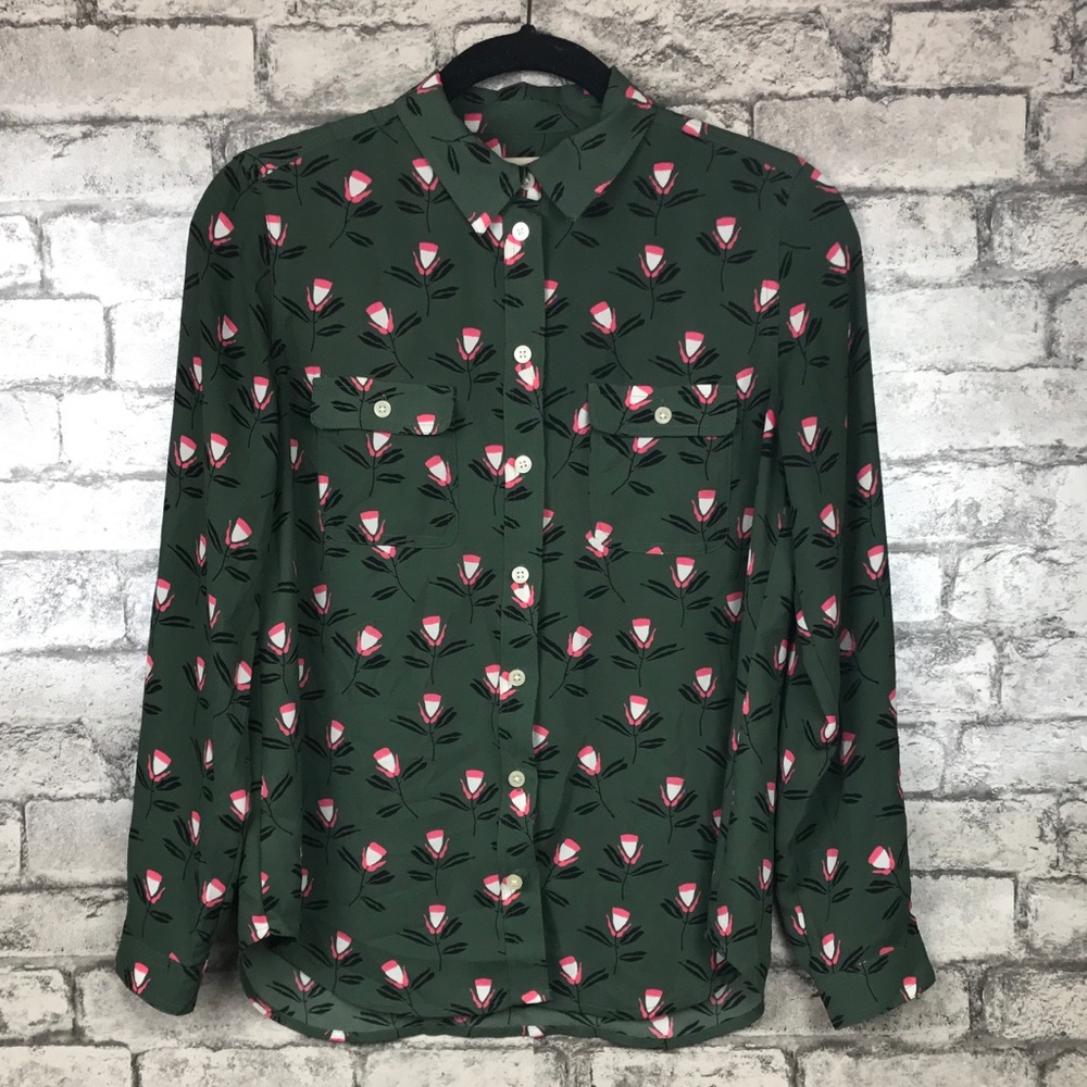 Loft Floral Pattern Button Down Blouse - image 1